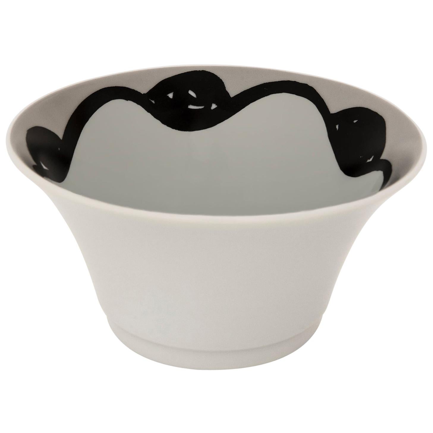 Black White Gray French Limoges Porcelain Deep Bowl, Exclusive Edition