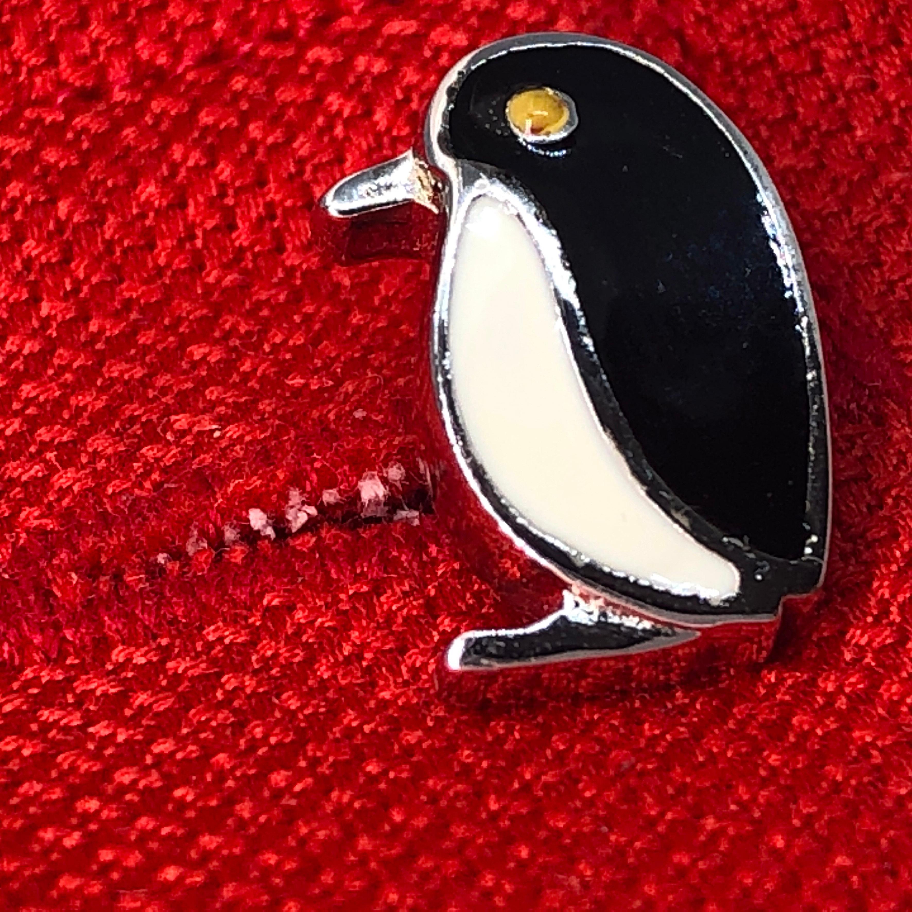 Contemporary Berca Black White Hand Enameled Penguin Shaped Sterling Silver Cufflinks