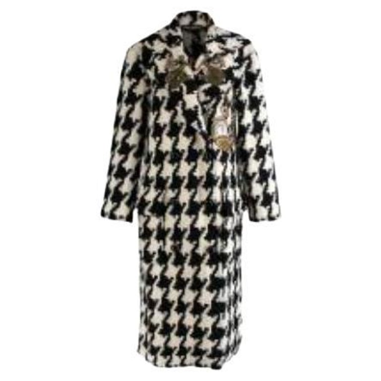 White Fur Coat with Classic Glen Houndstooth Nouveau Bow