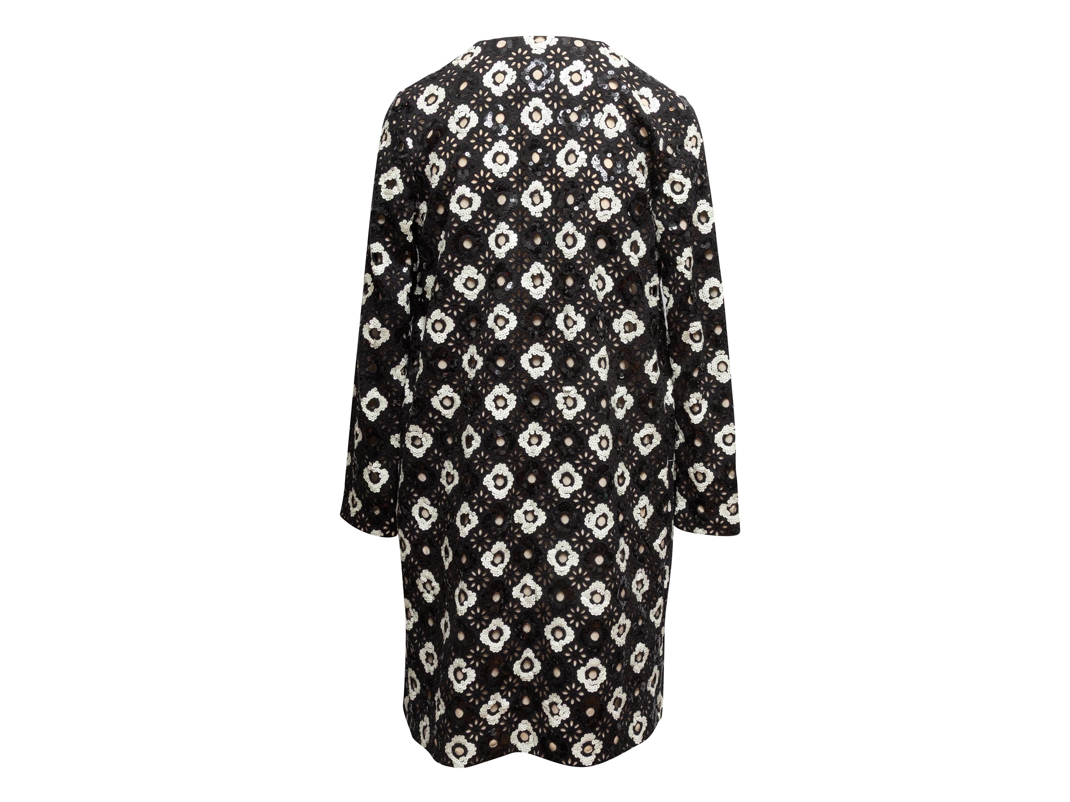 Black & White Huishan Zhang Sequined Guipure Lace Coat Size US 6 In Good Condition For Sale In New York, NY