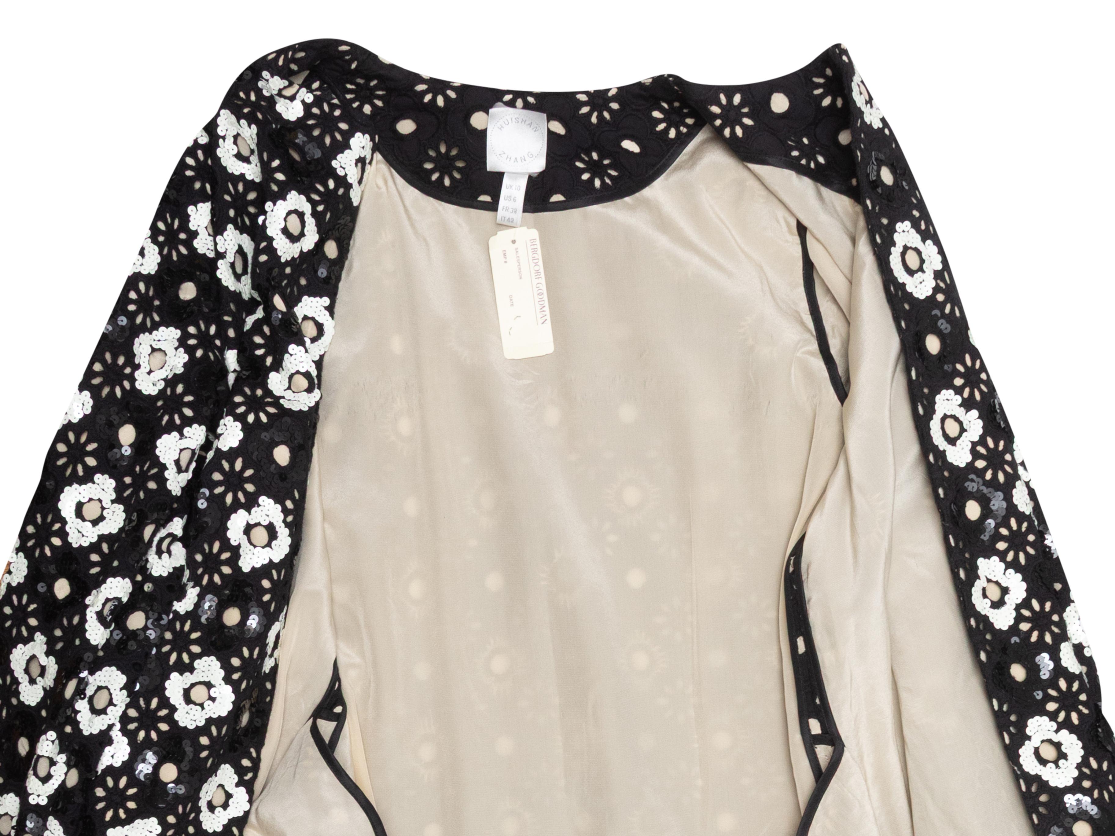 Women's Black & White Huishan Zhang Sequined Guipure Lace Coat Size US 6 For Sale