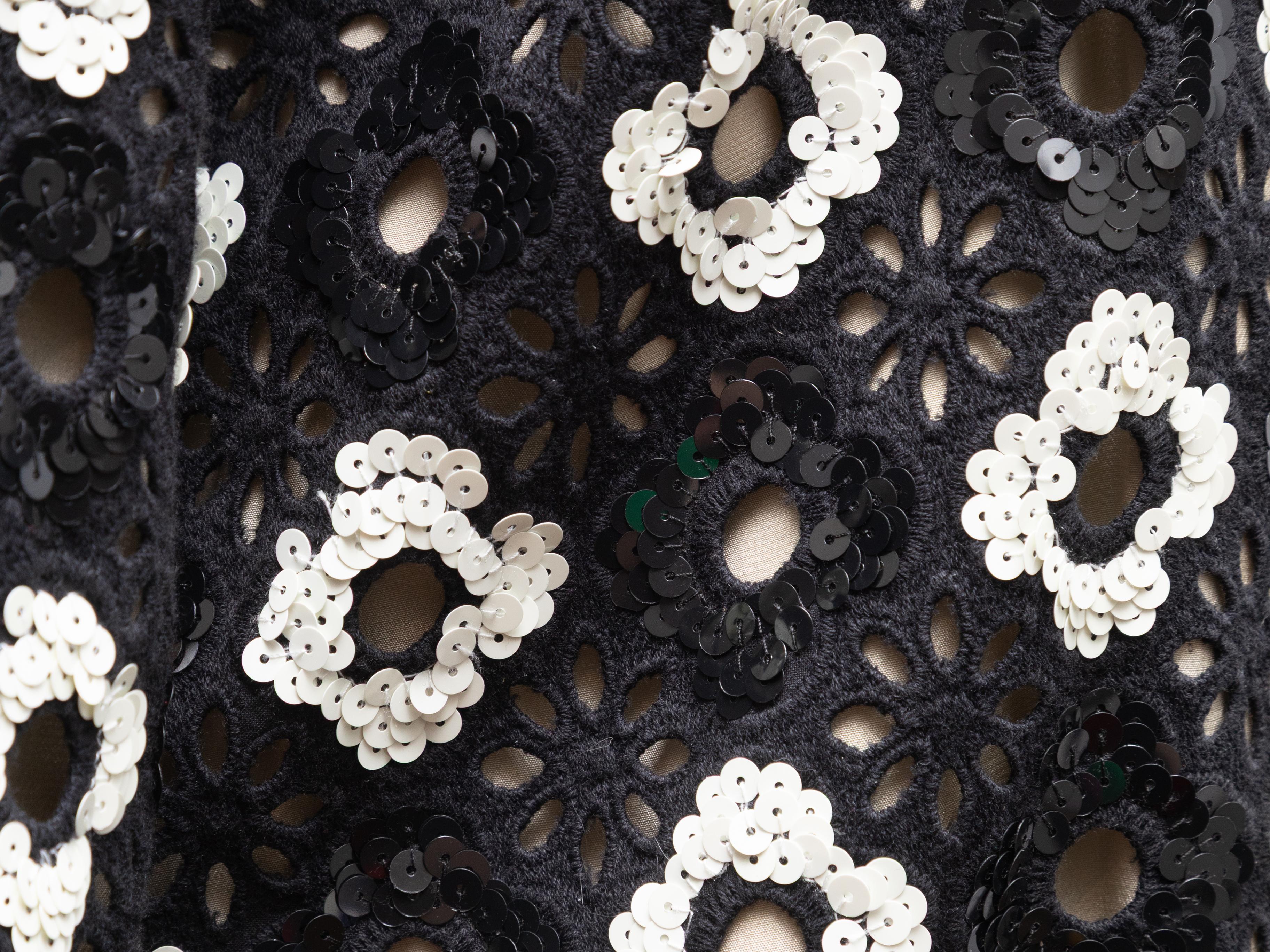 Black & White Huishan Zhang Sequined Guipure Lace Coat Size US 6 For Sale 1