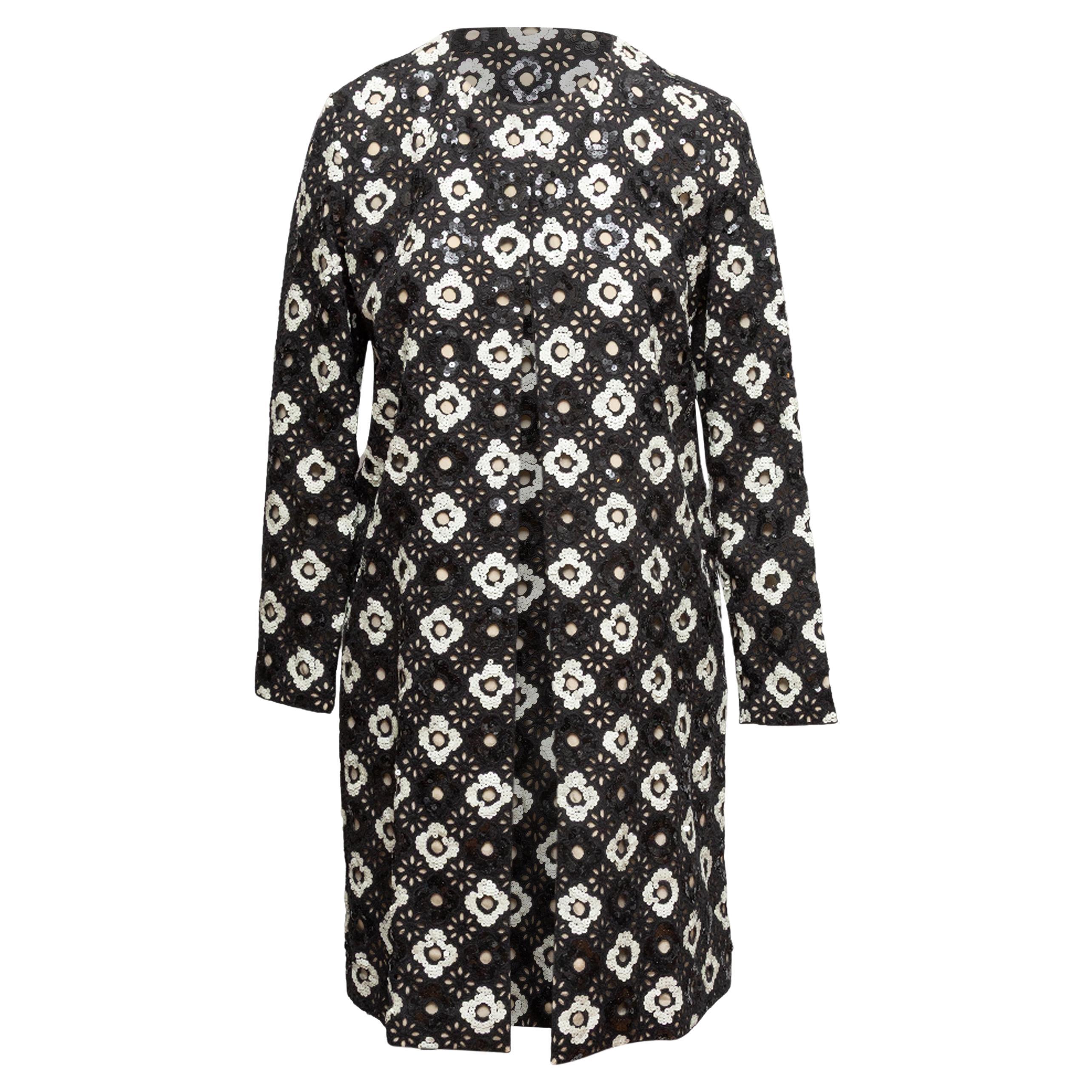 Black & White Huishan Zhang Sequined Guipure Lace Coat Size US 6 For Sale