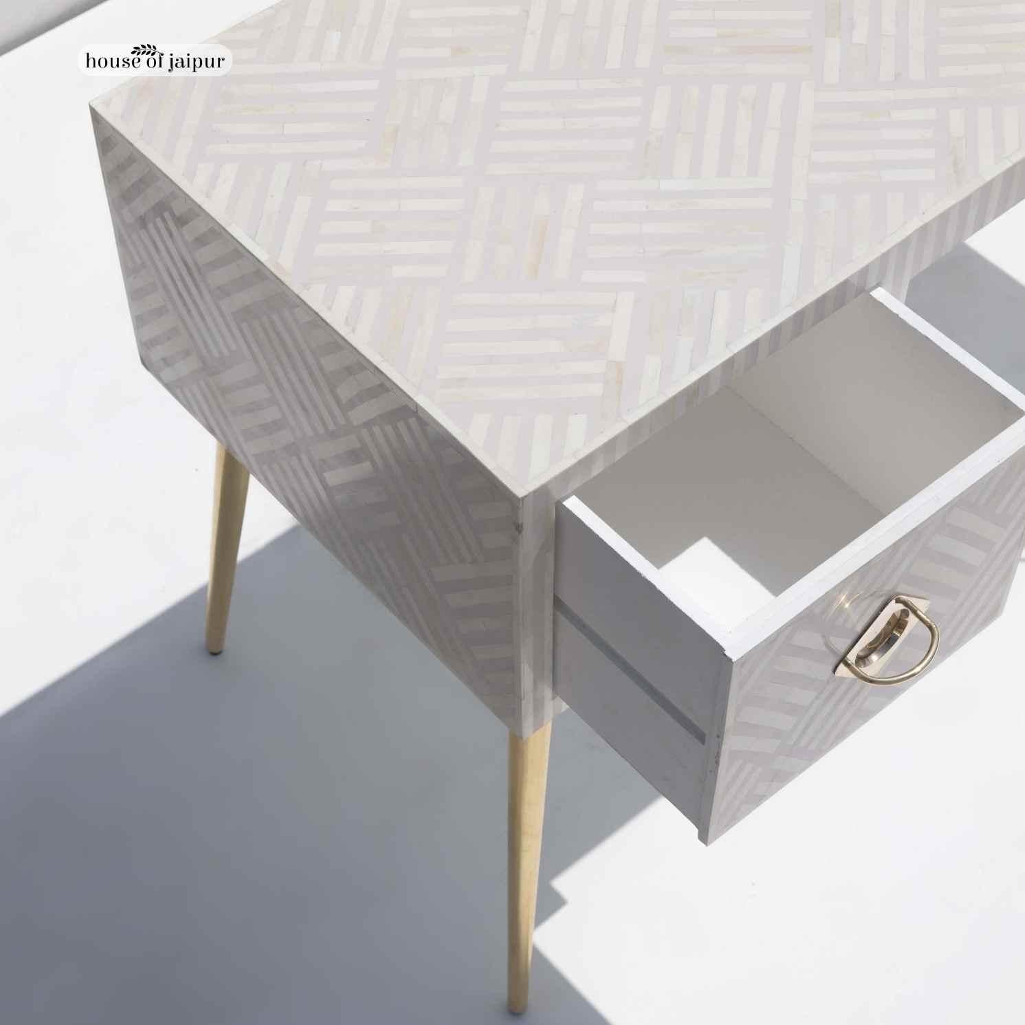 Black & White Inlay Desk - Geometric Tessellation Pattern by House of Jaipur For Sale 6