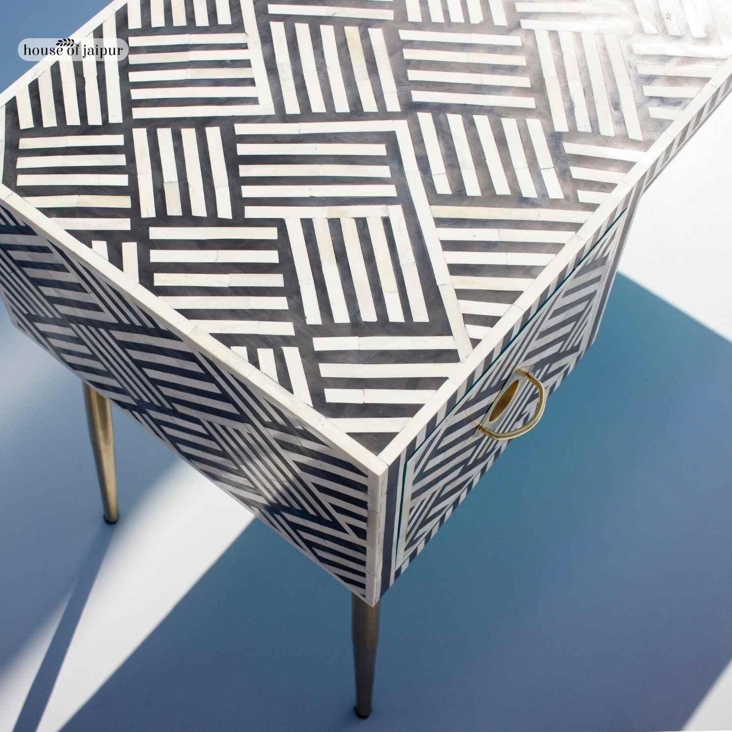 Indian Black & White Inlay Desk - Geometric Tessellation Pattern by House of Jaipur For Sale