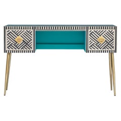 Black & White Inlay Desk - Geometric Tessellation Pattern by House of Jaipur