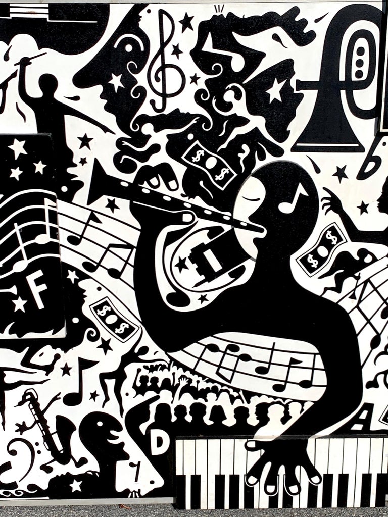 Black and White Jazz Age Mixed-Media Painting, "The Musicians Dream