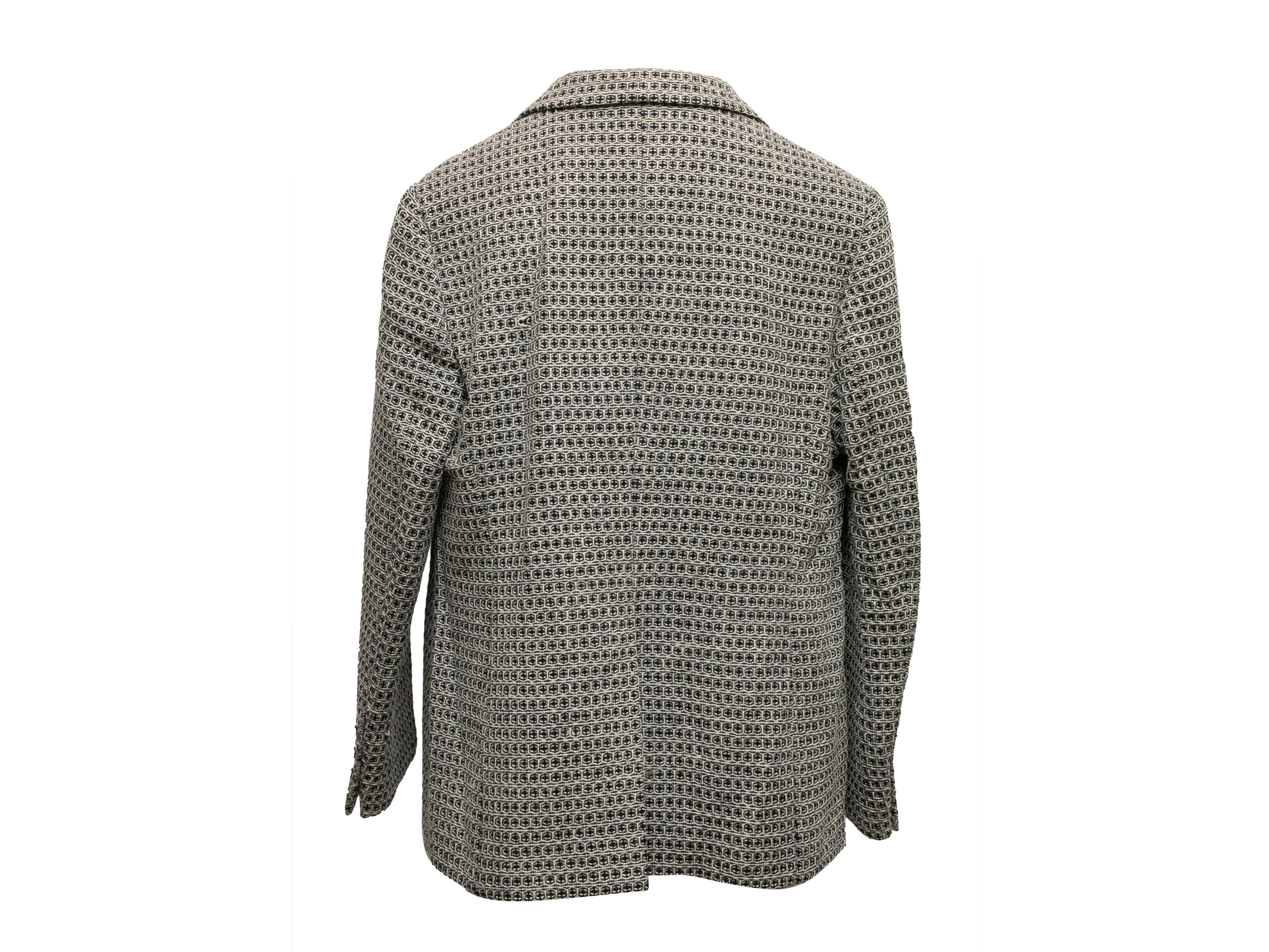 Gray Black & White Louis Feraud Virgin Wool Patterned Blazer Size FR 46