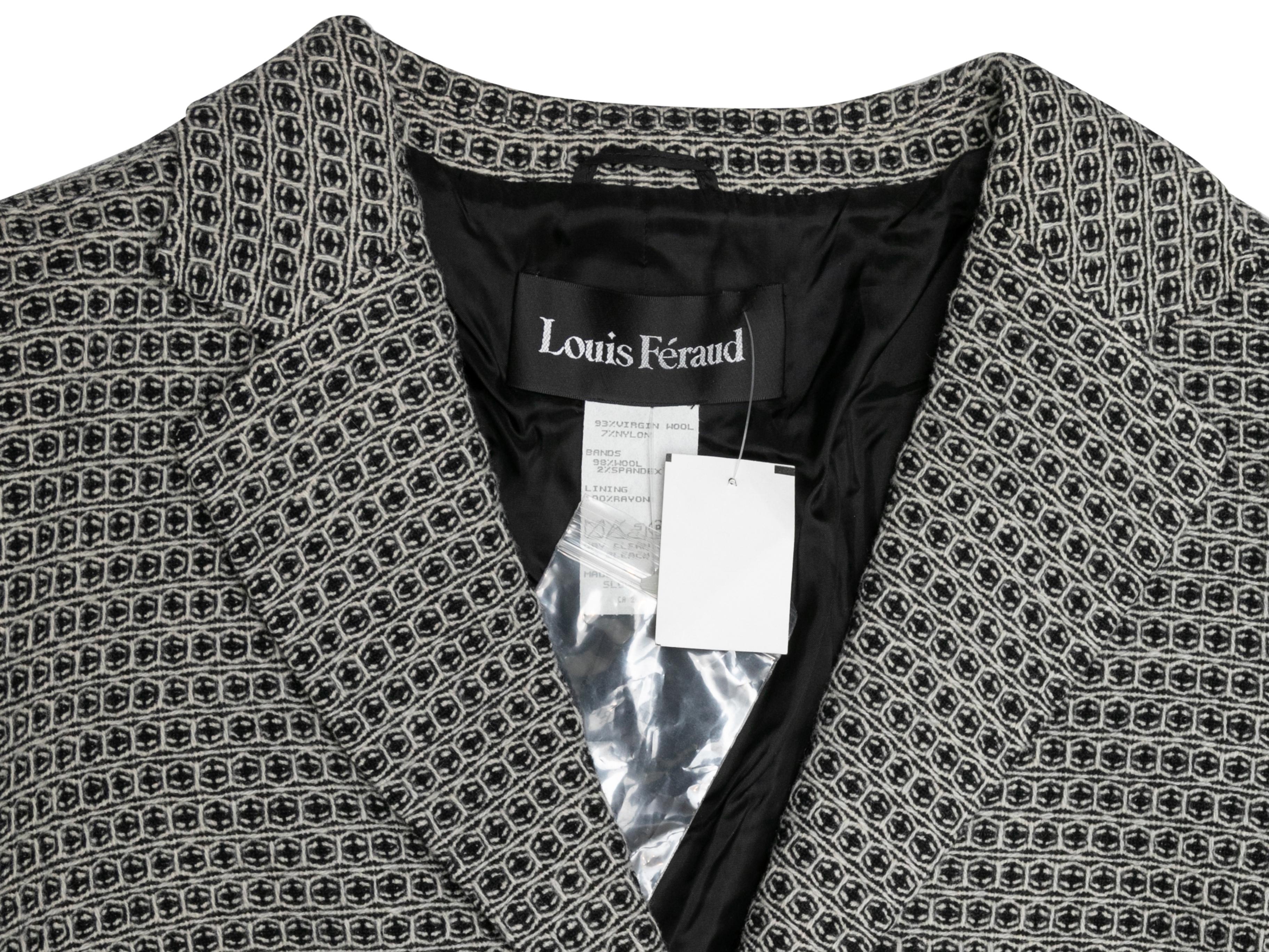Black & White Louis Feraud Virgin Wool Patterned Blazer Size FR 46 In Good Condition In New York, NY