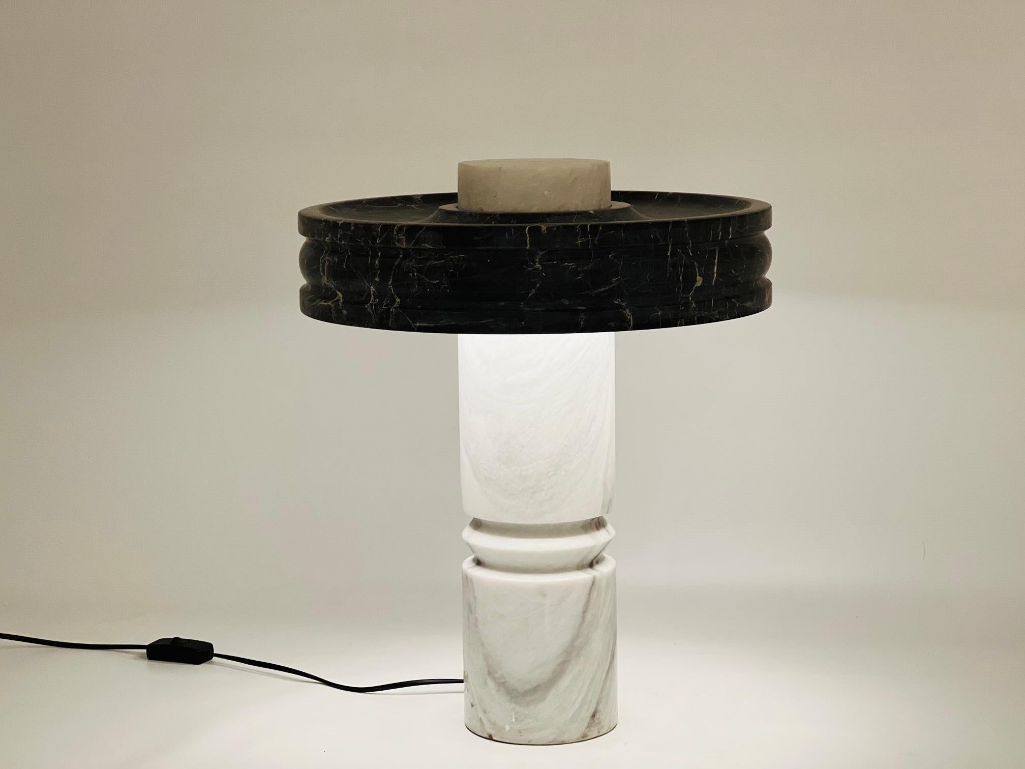 Black & White Marble Halo Table Lamp For Sale 4