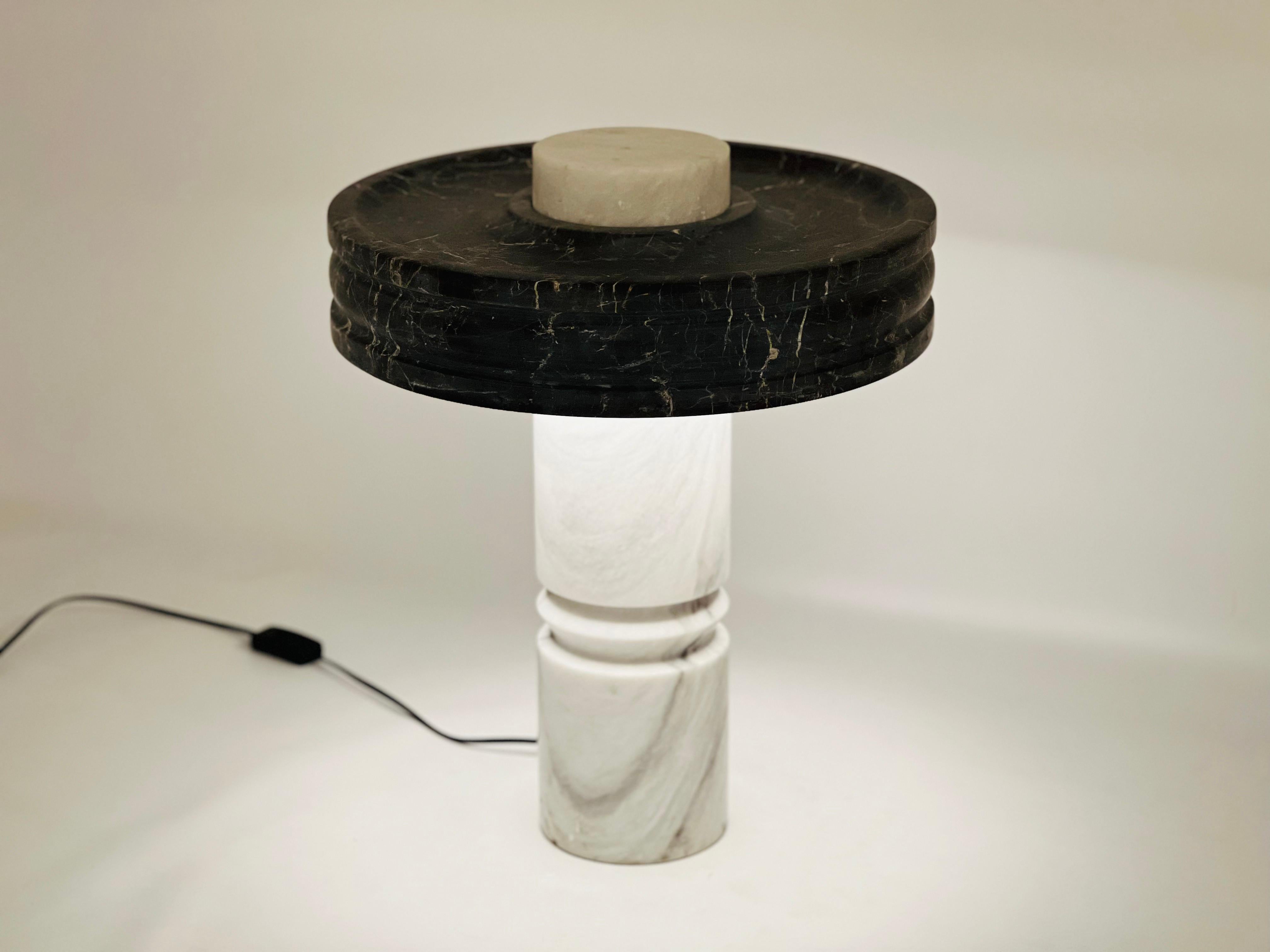 Modern Black & White Marble Halo Table Lamp For Sale
