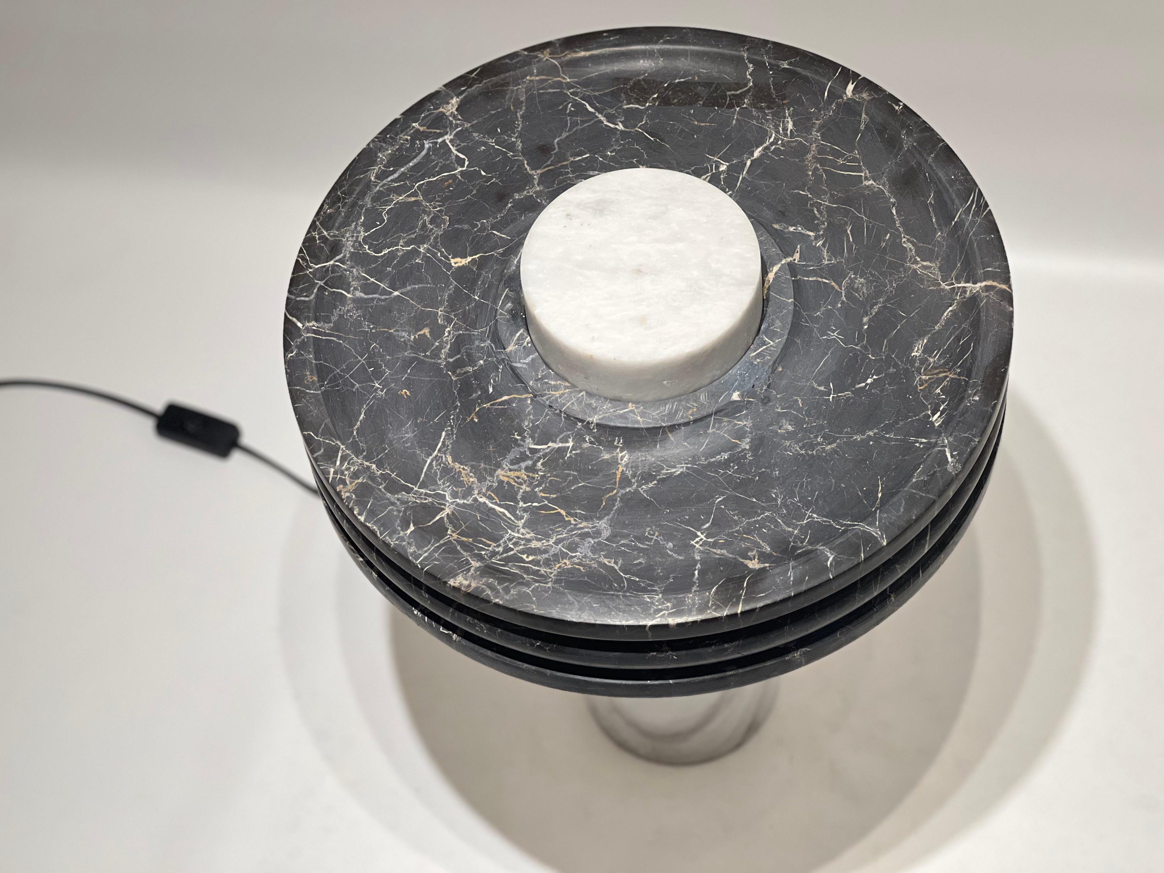 Hand-Crafted Black & White Marble Halo Table Lamp For Sale
