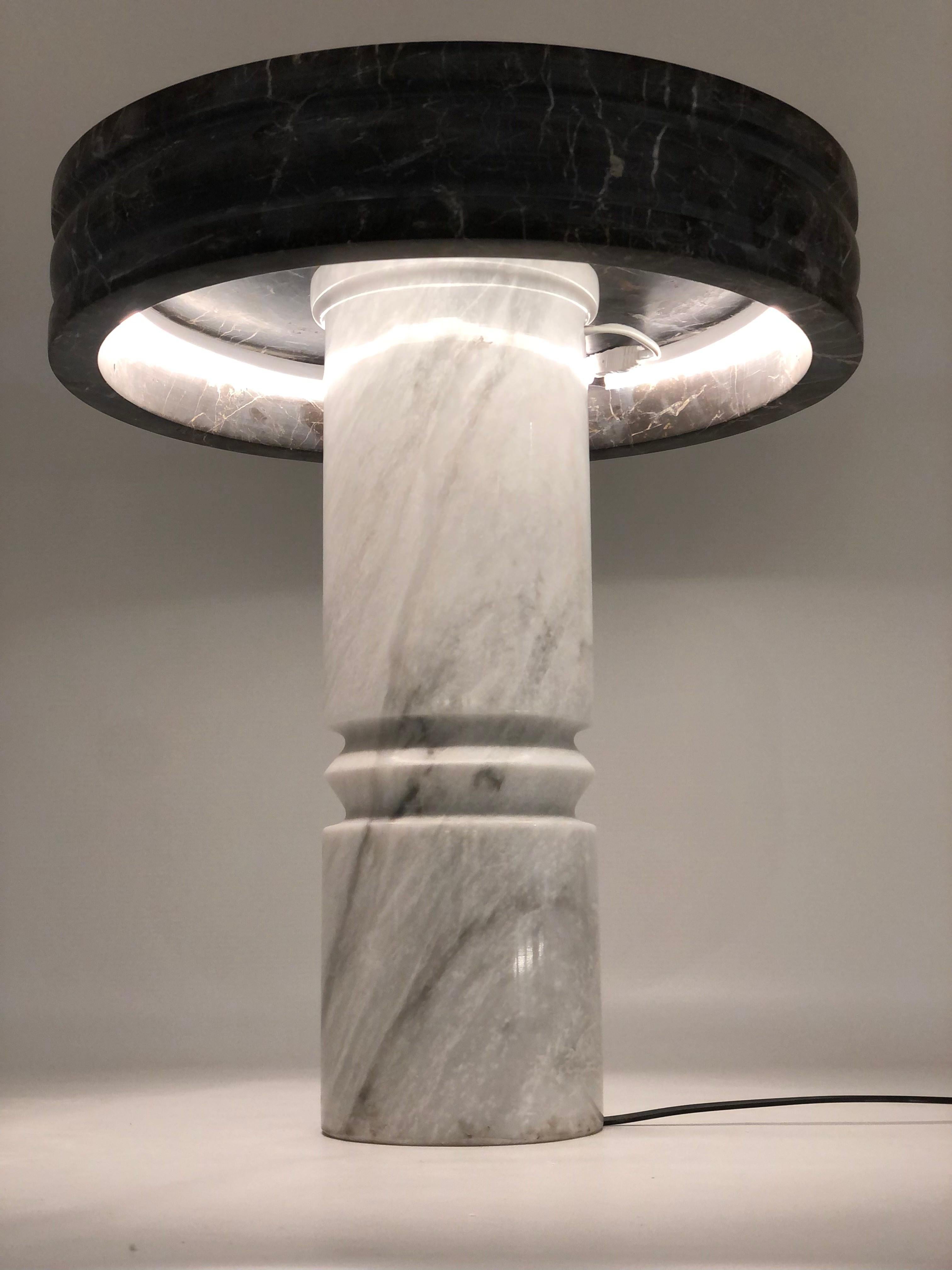 Contemporary Black & White Marble Halo Table Lamp For Sale