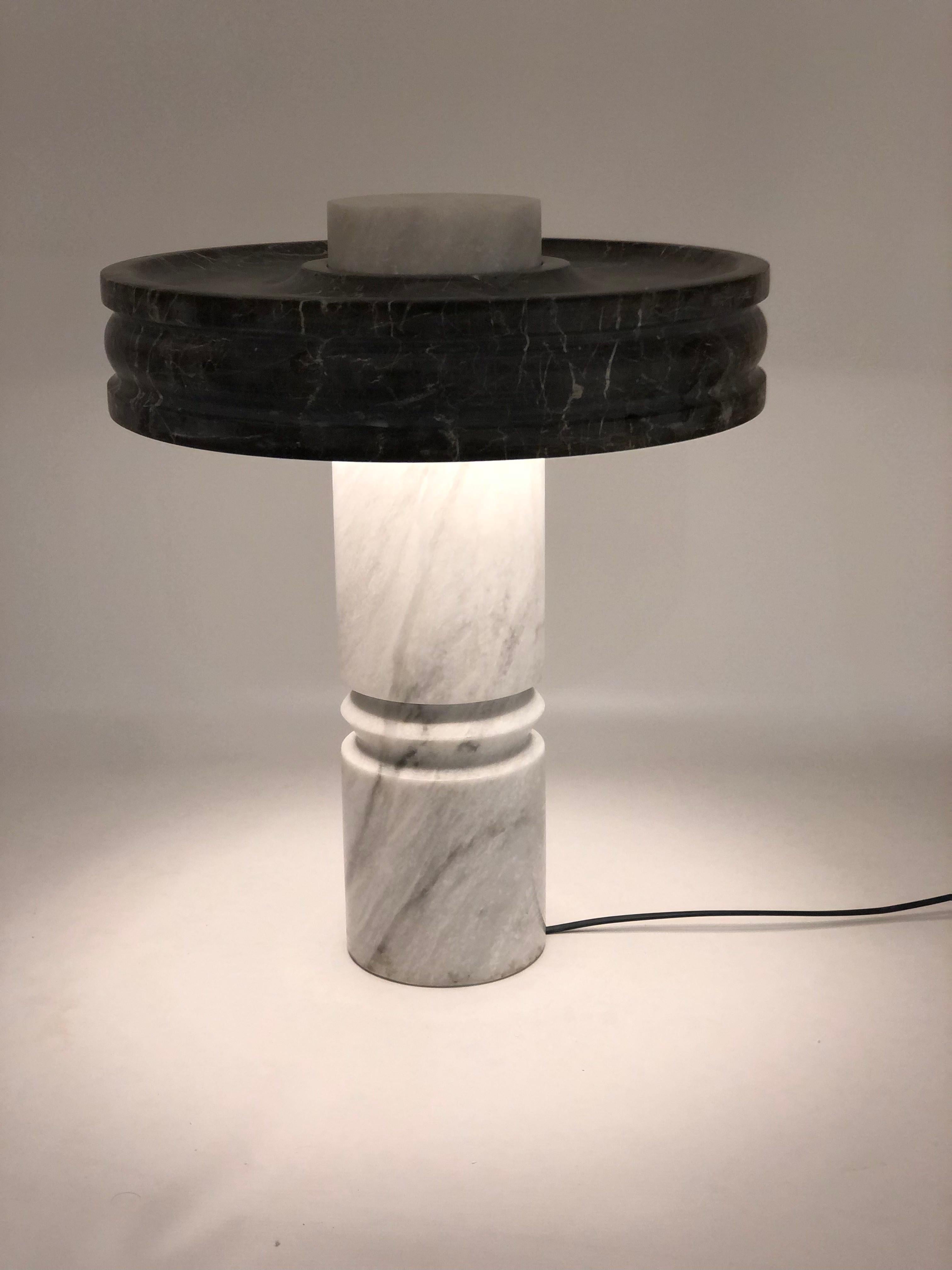 Black & White Marble Halo Table Lamp For Sale 1