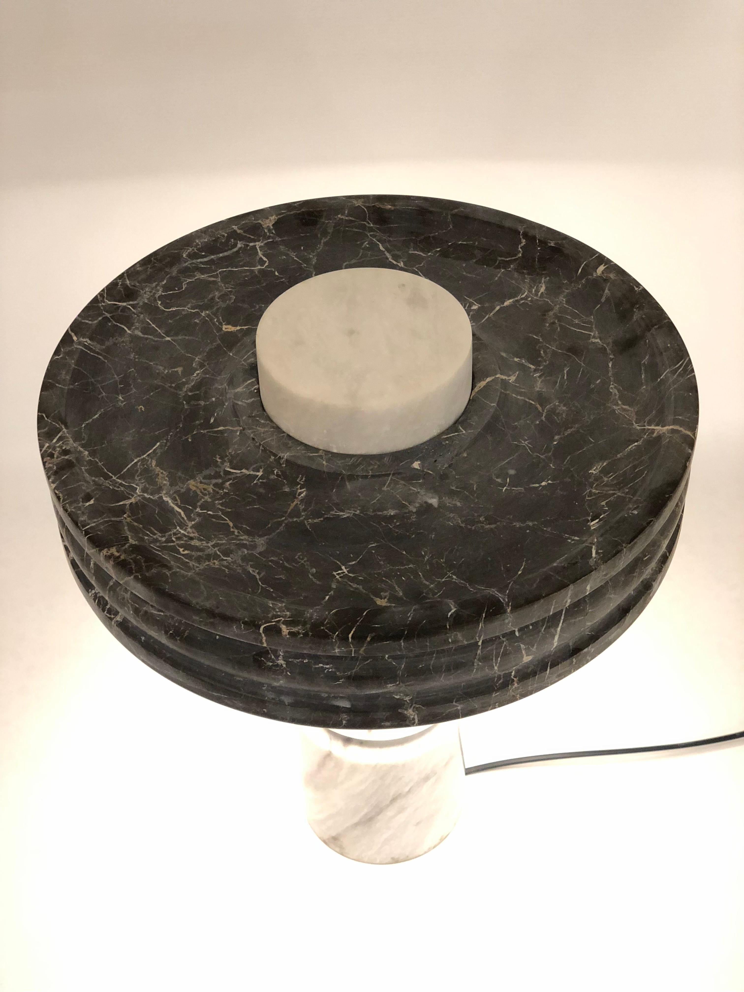 Black & White Marble Halo Table Lamp For Sale 2