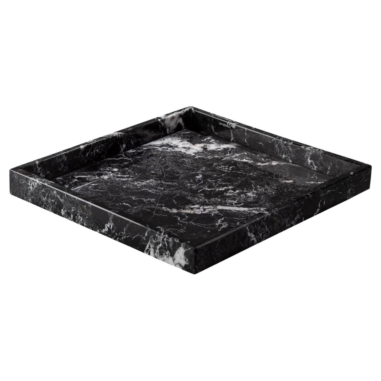 Black & White Marble Square Tray on Plinth For Sale