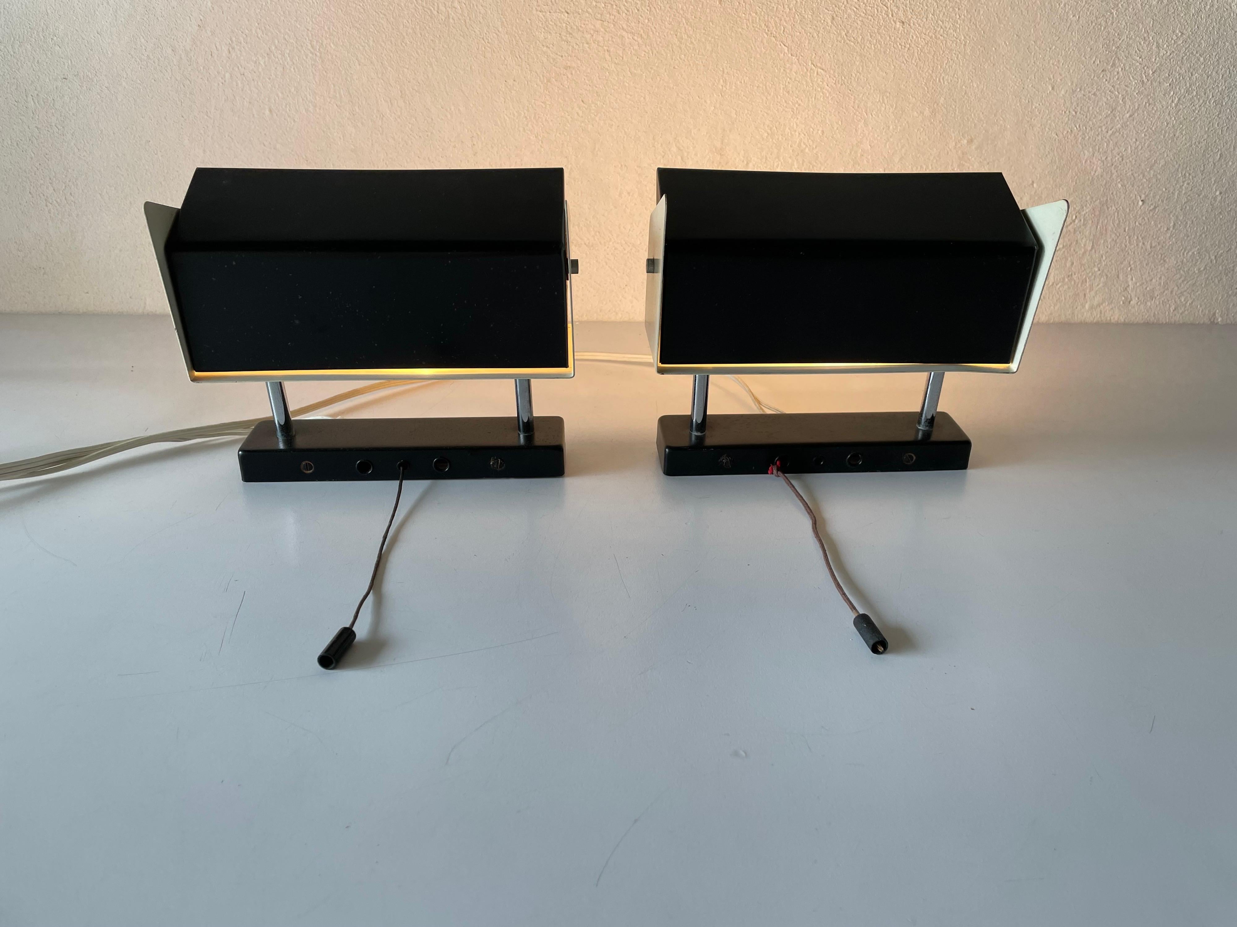 Black-White Metal Adjustable Shade Pair of Sconces by Staff, 1950s, Germany For Sale 11