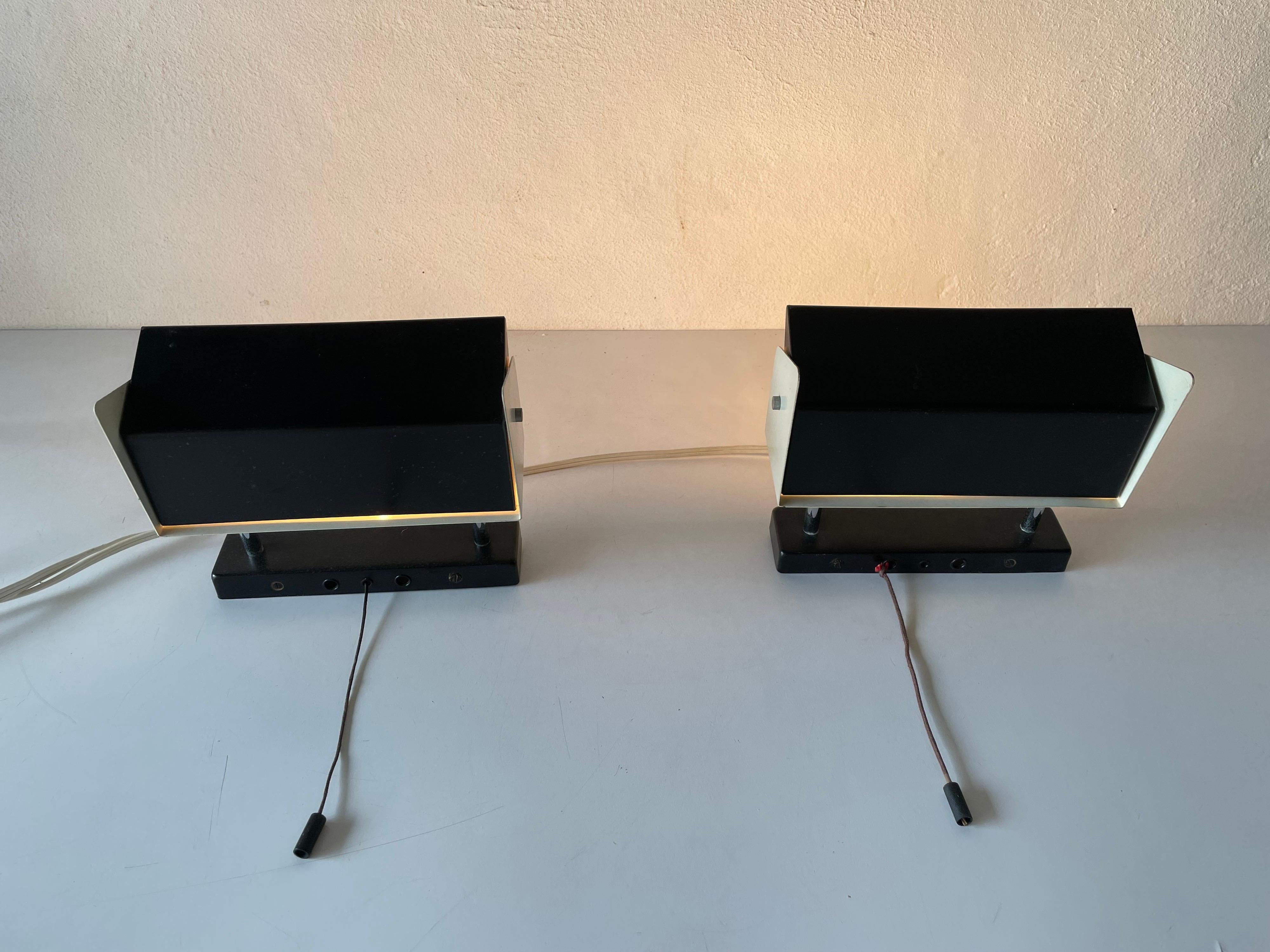 Black-White Metal Adjustable Shade Pair of Sconces by Staff, 1950s, Germany For Sale 14