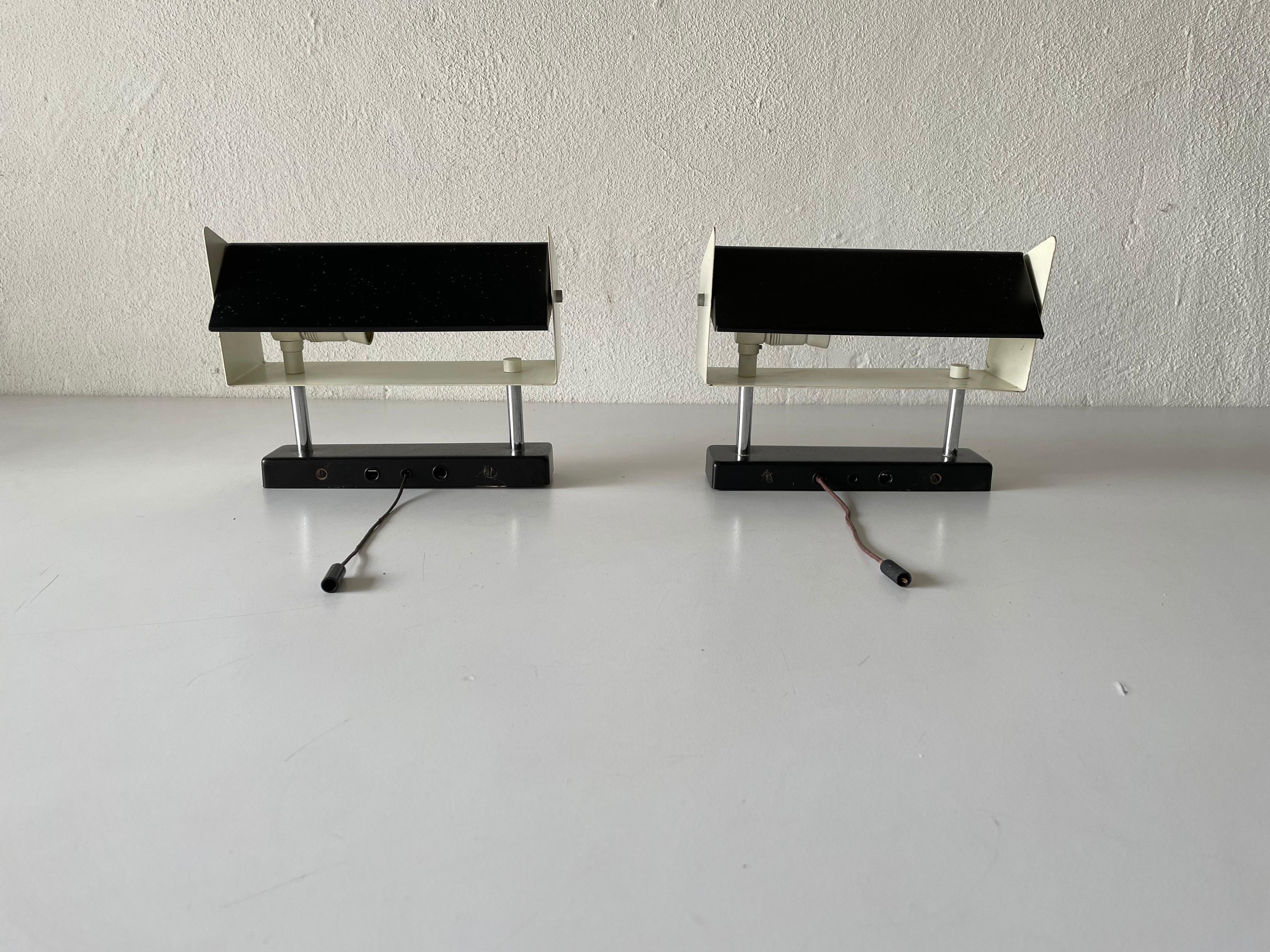 Mid-Century Modern Black-White Metal Adjustable Shade Pair of Sconces by Staff, 1950s, Germany For Sale