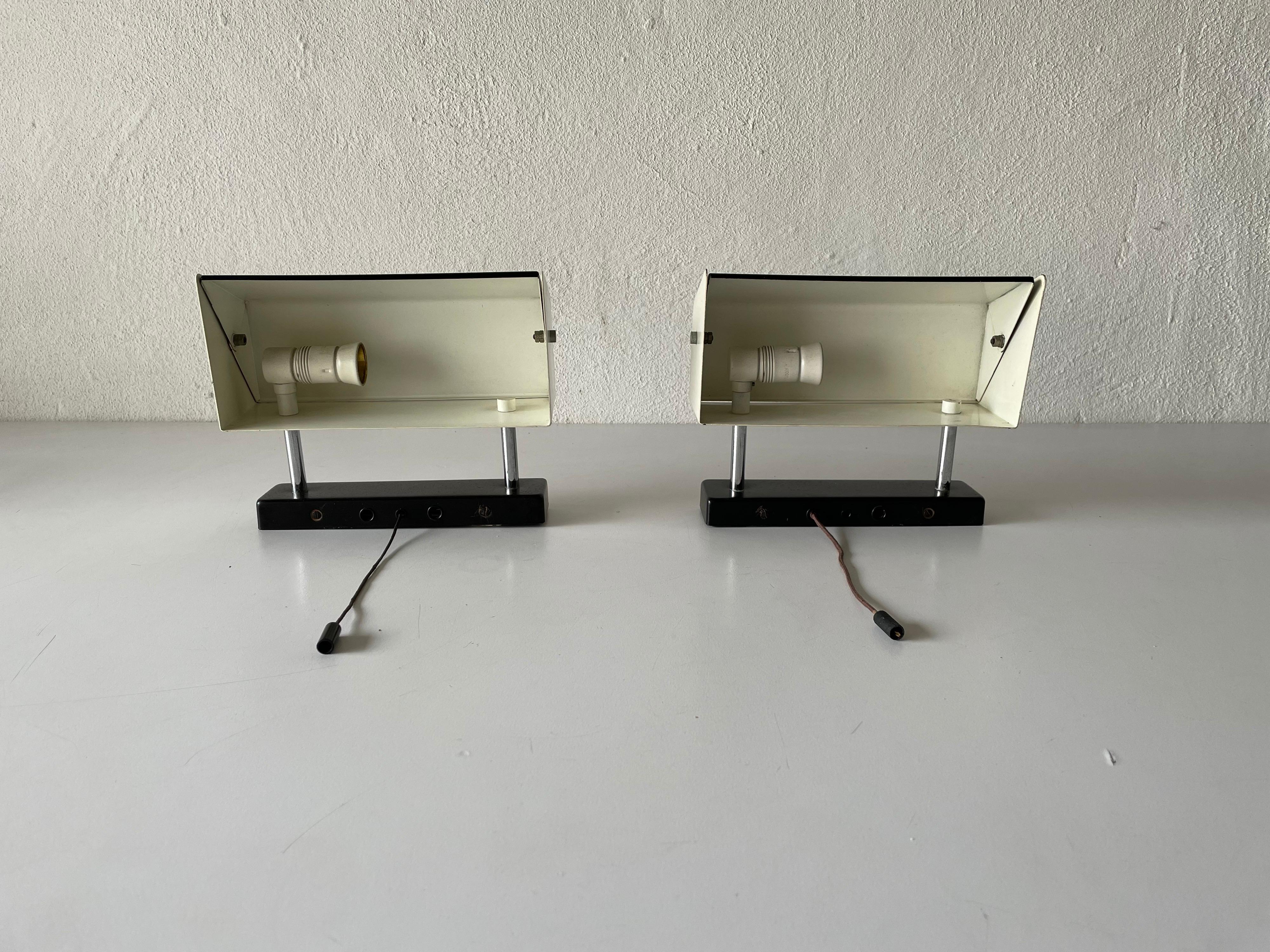 Black-White Metal Adjustable Shade Pair of Sconces by Staff, 1950s, Germany In Good Condition For Sale In Hagenbach, DE