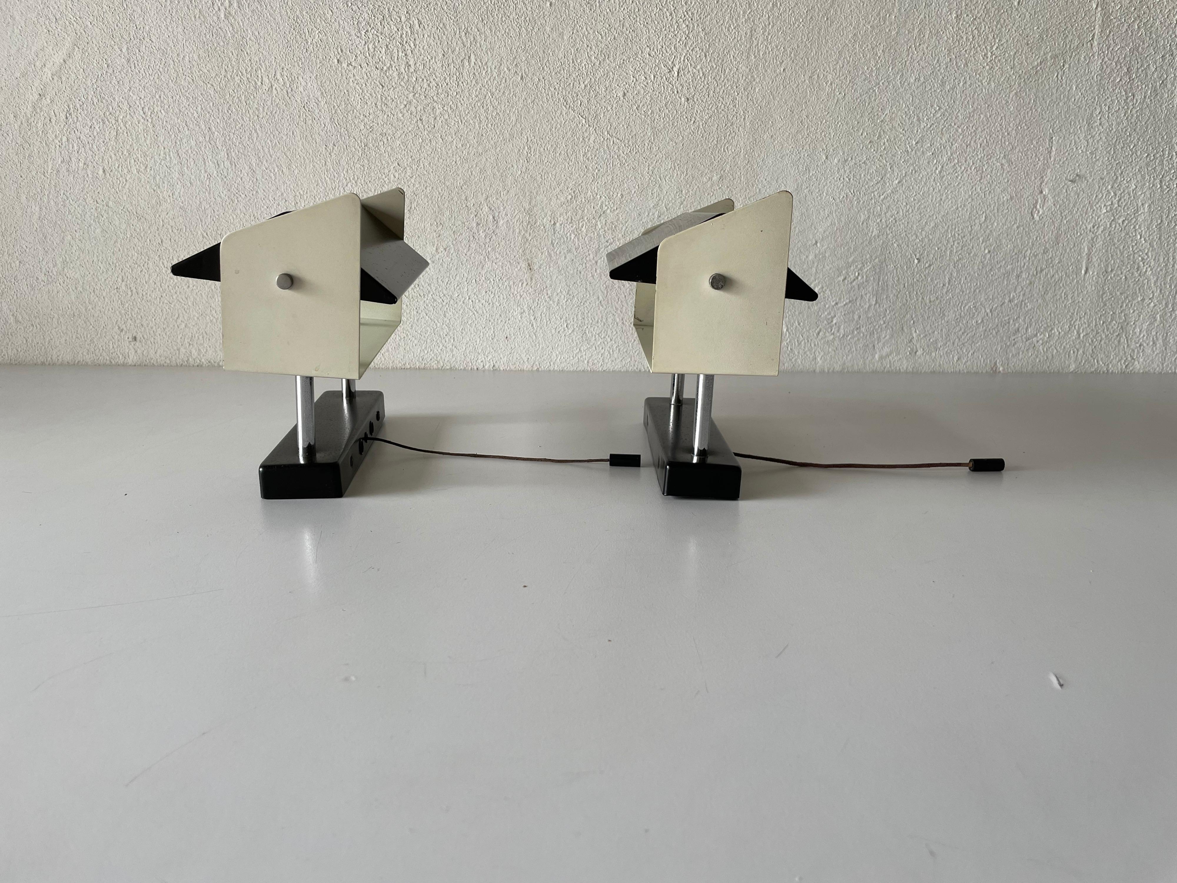 Mid-20th Century Black-White Metal Adjustable Shade Pair of Sconces by Staff, 1950s, Germany For Sale