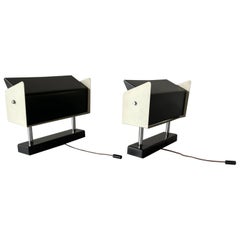 Coppia di applique con paralume regolabile in metallo bianco-nero di Staff, anni '50, Germania