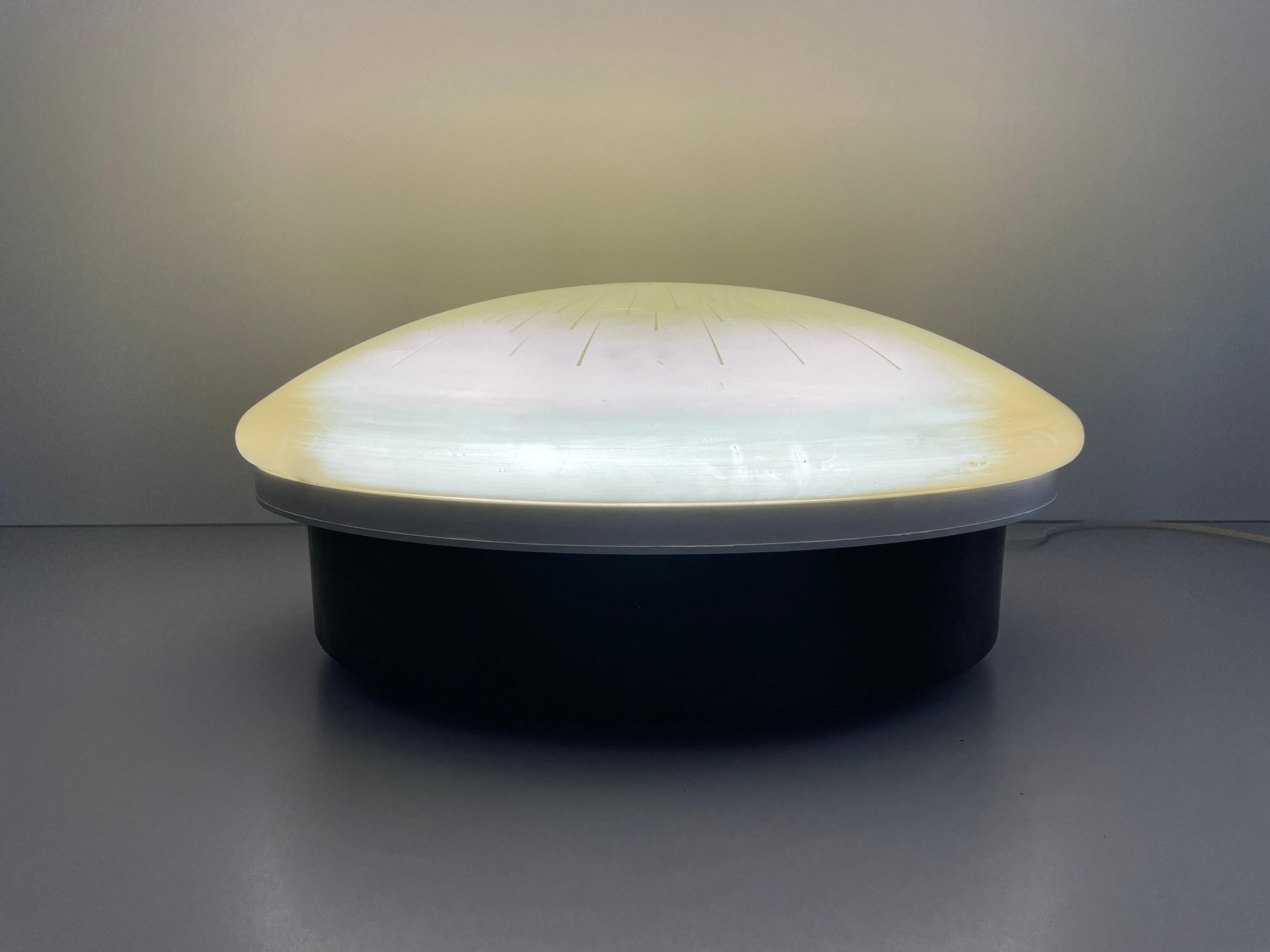 Mid-20th Century Black-white Metal Body and Plexiglass Mushroom Flush Mount, 1960s, Italy For Sale