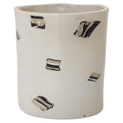 Black + White Minimal Ceramic Oval Vase With Nerikomi Inlay by Fizzy Ceramics