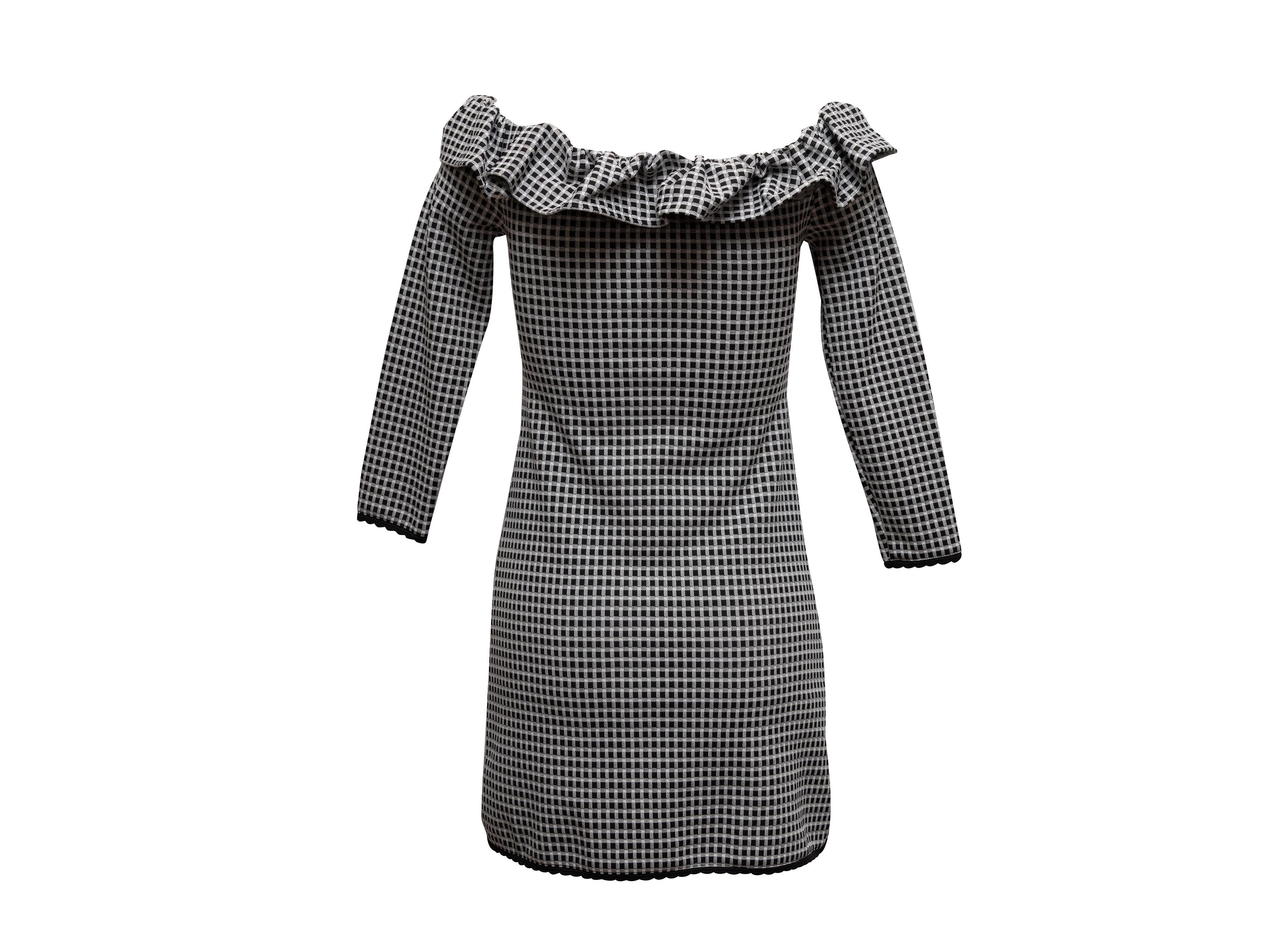 Nero Black & White Miu Miu Gingham Long Sleeve Off-The-Shoulder Dress Size US XS in vendita