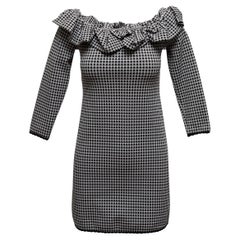 Black & White Miu Miu Gingham Long Sleeve Off-The-Shoulder Dress Size US XS