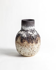Black, White & Mocha Large Heavily Textured Stoneware, Porcelain Volcanic Vessel