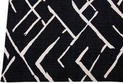Black & White Modern Kilim Flatweave Wool Rug with Geometric Pattern