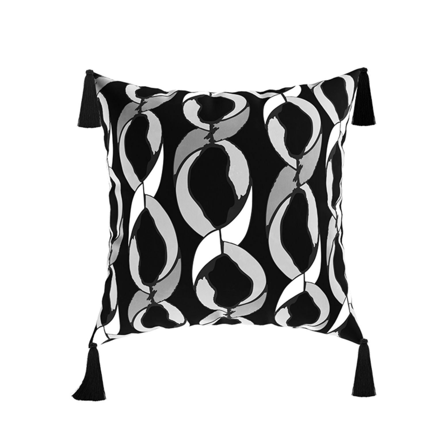 Black White Modern Throw Pillows, Geometric Velvet Pillow with Silk Tassels

Zadine cushion has a refined and attractive design pattern to complete your modern chair look, daybed, or sofa.
This cushion combines beautiful black and white shades.  ACH