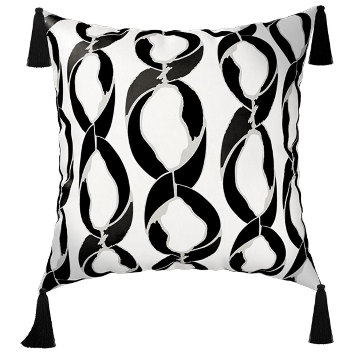 Black White Modern Throw Pillows, Geometric Velvet Pillow with Silk Tassels