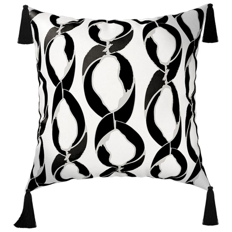 Black White Modern Throw Pillows, Geometric Velvet Pillow with Silk Tassels For Sale at 1stDibs