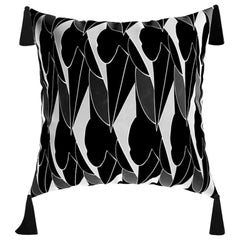 Black & White Modern Pillow w/ Geometric Pattern Printed Velvet Cushion by ACH