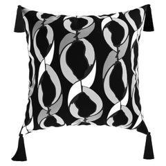 Black & White Modern Throw Pillow w/ Geometric Printed Velvet Cushion by ACH
