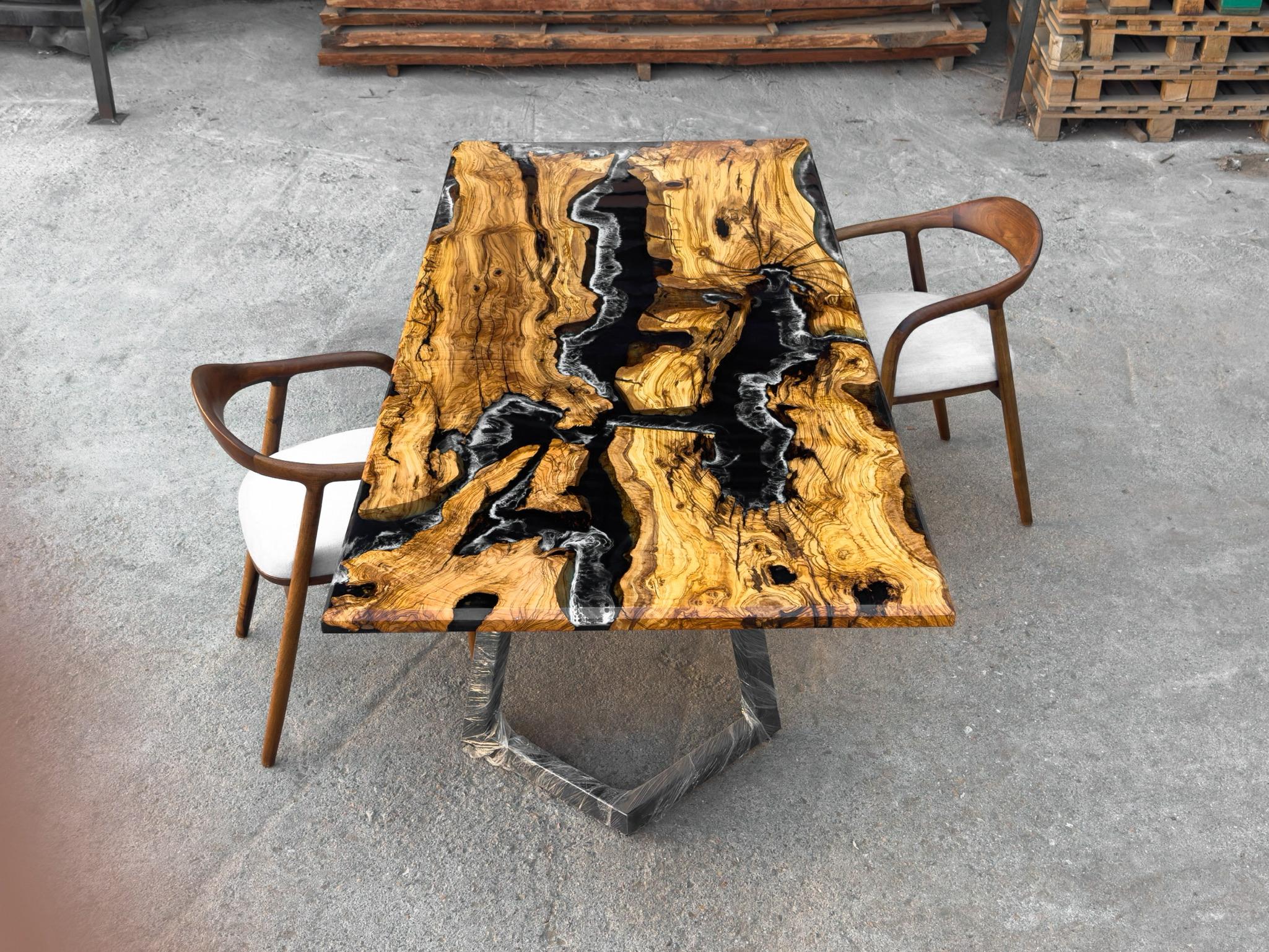 Resina epossidica Tavolo in resina epossidica Oliver - Tavolo da pranzo in Wood Wood -  Tavolo River Resin Wood in vendita