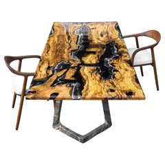 Olive Epoxy Resin Table - Olive Wood Dining Table -  River Resin Wood Table