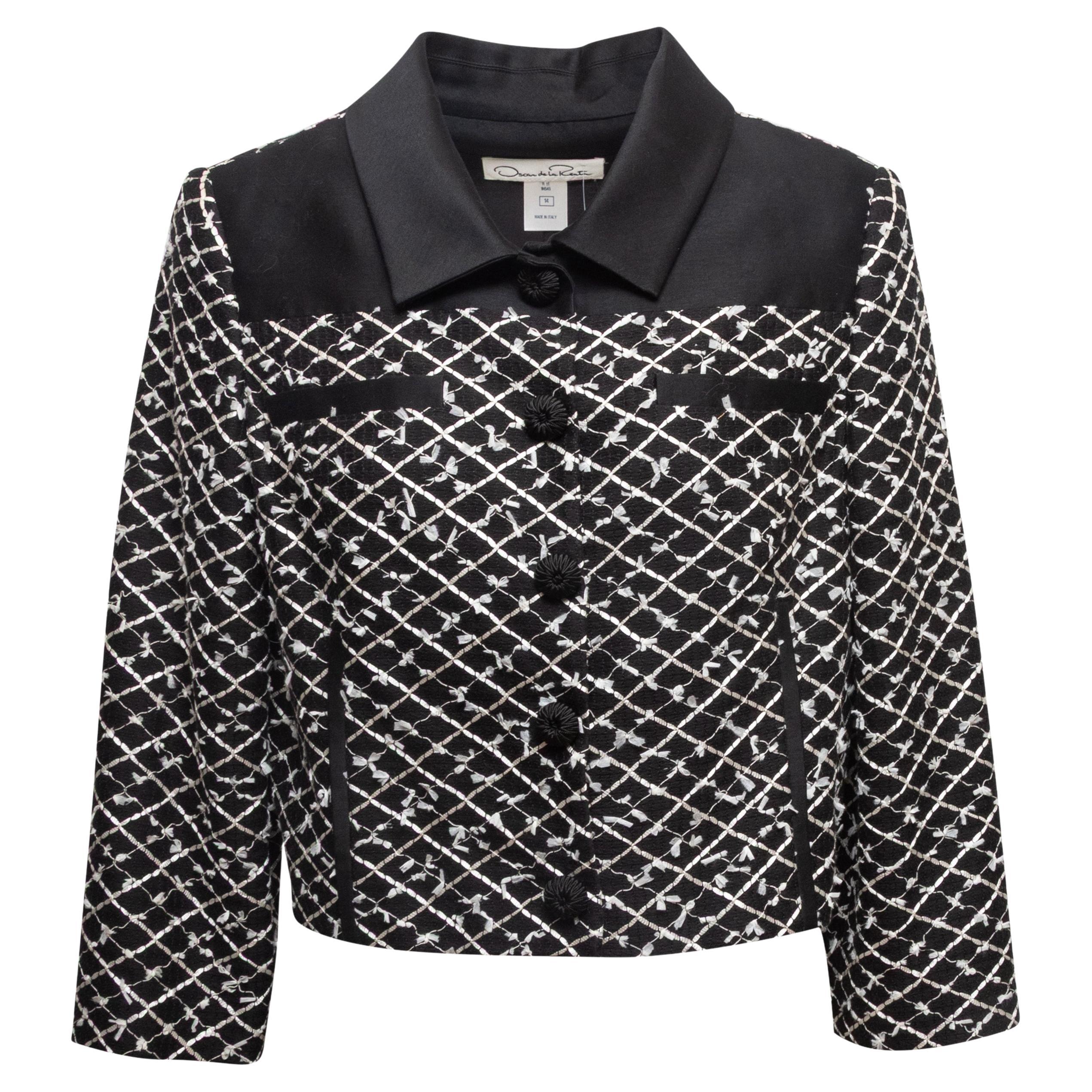 Black & White Oscar de la Renta Textured Jacket Size US 14
