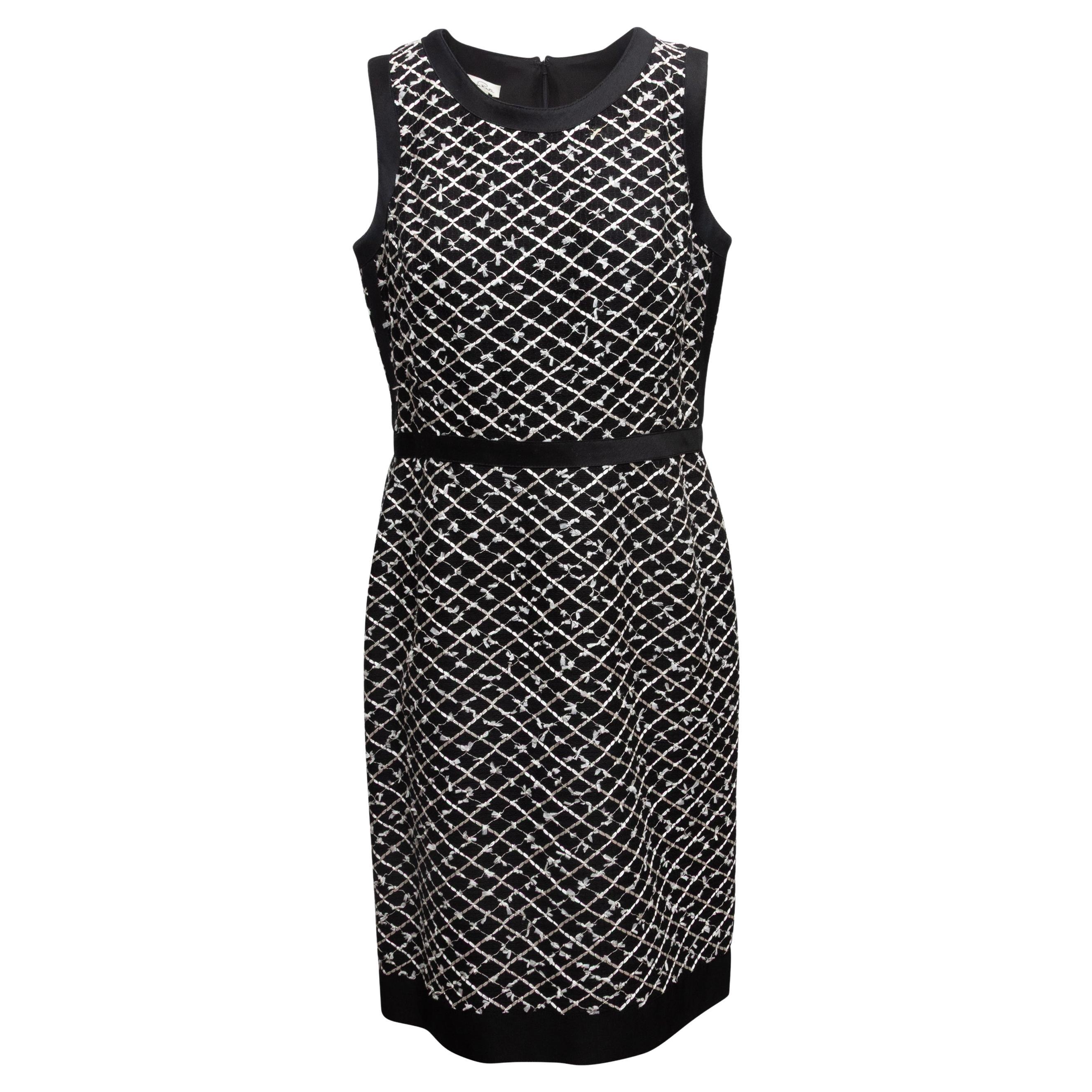 Robe sans manches texturée noire et blanche Oscar De La Renta Taille US 12