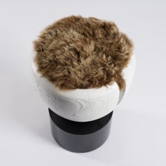 Black & White Ottoman with Sheepskin Seating, Shako
