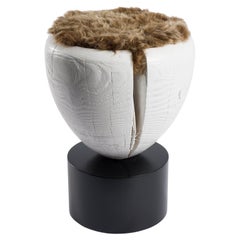 Black & White Ottoman with Sheepskin Seating, Shako