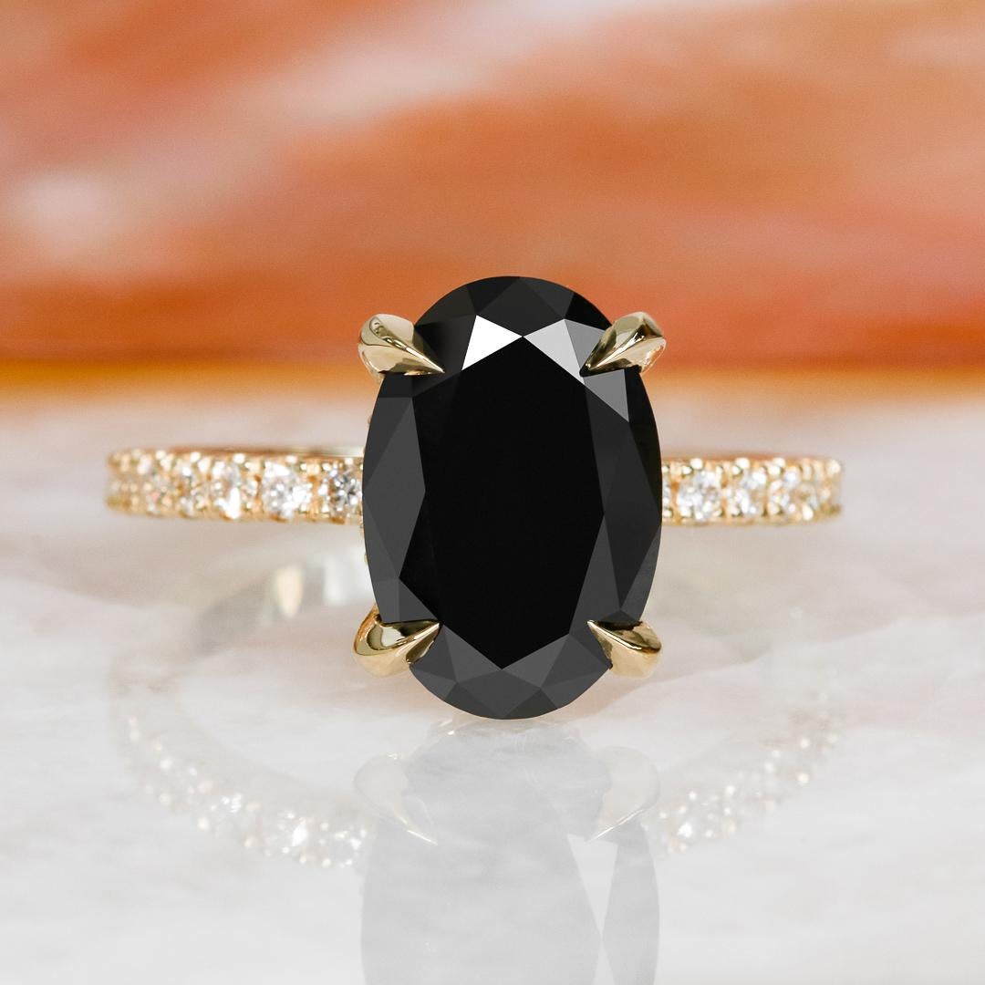 Amazing Hidden Halo 4 Carat Engagement Ring, Black Diamond Claws Ring, Yellow Gold Ring, Oval Black Diamond, Natural Black Diamond Jewelry
---------Item Specifications-------

-Total Carat Weight: 4.05 Carats
-14K Yellow Gold
-Size: