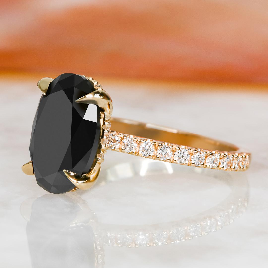 Black & White Oval Cut 4.05 Carats Hidden Halo & Claws Engagement Ring  For Sale 1