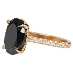 Black & White Oval Cut 4.05 Carats Hidden Halo & Claws Engagement Ring