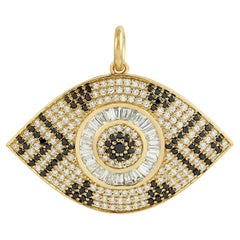 Black & White Pave Diamond Evil Eye Pendant Made In 14k Yellow Gold