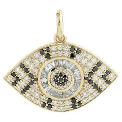 Pendentif Evil Eye en or jaune 14 carats avec diamants pavés noirs et blancs