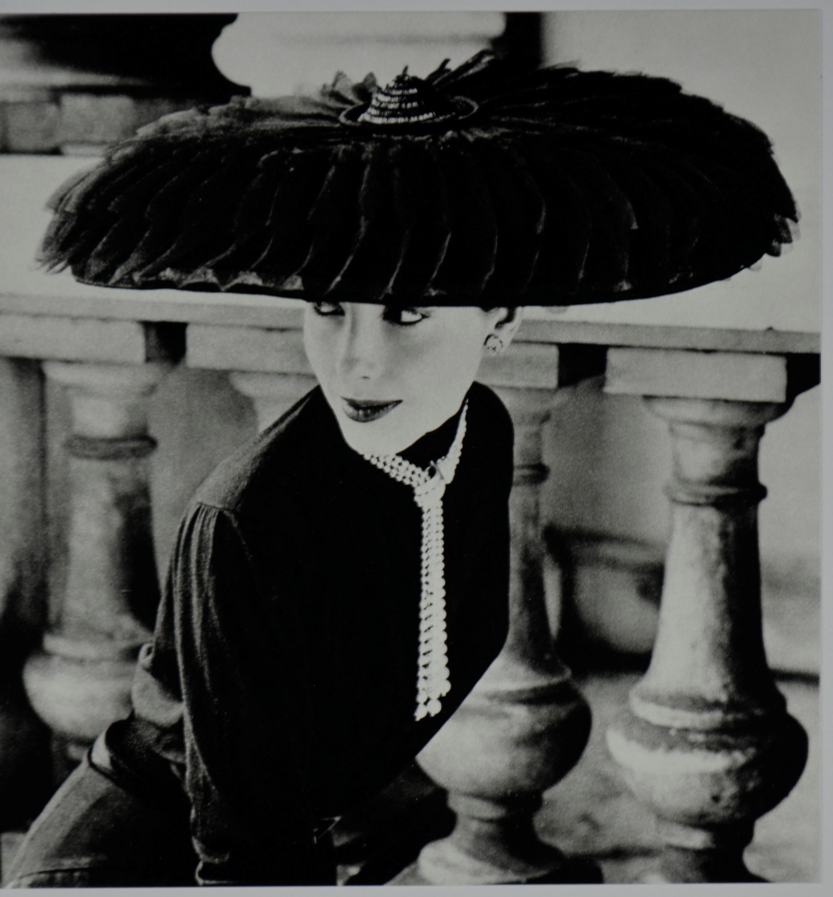 French Black & White Photo Norman Parkinson “Legroux Soeurs Hat” 1952 Sheet-Fed Gravure For Sale