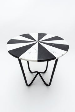 Black & White Pizza Side Table by Merve Kahraman, Marble & Polished Metal Legs